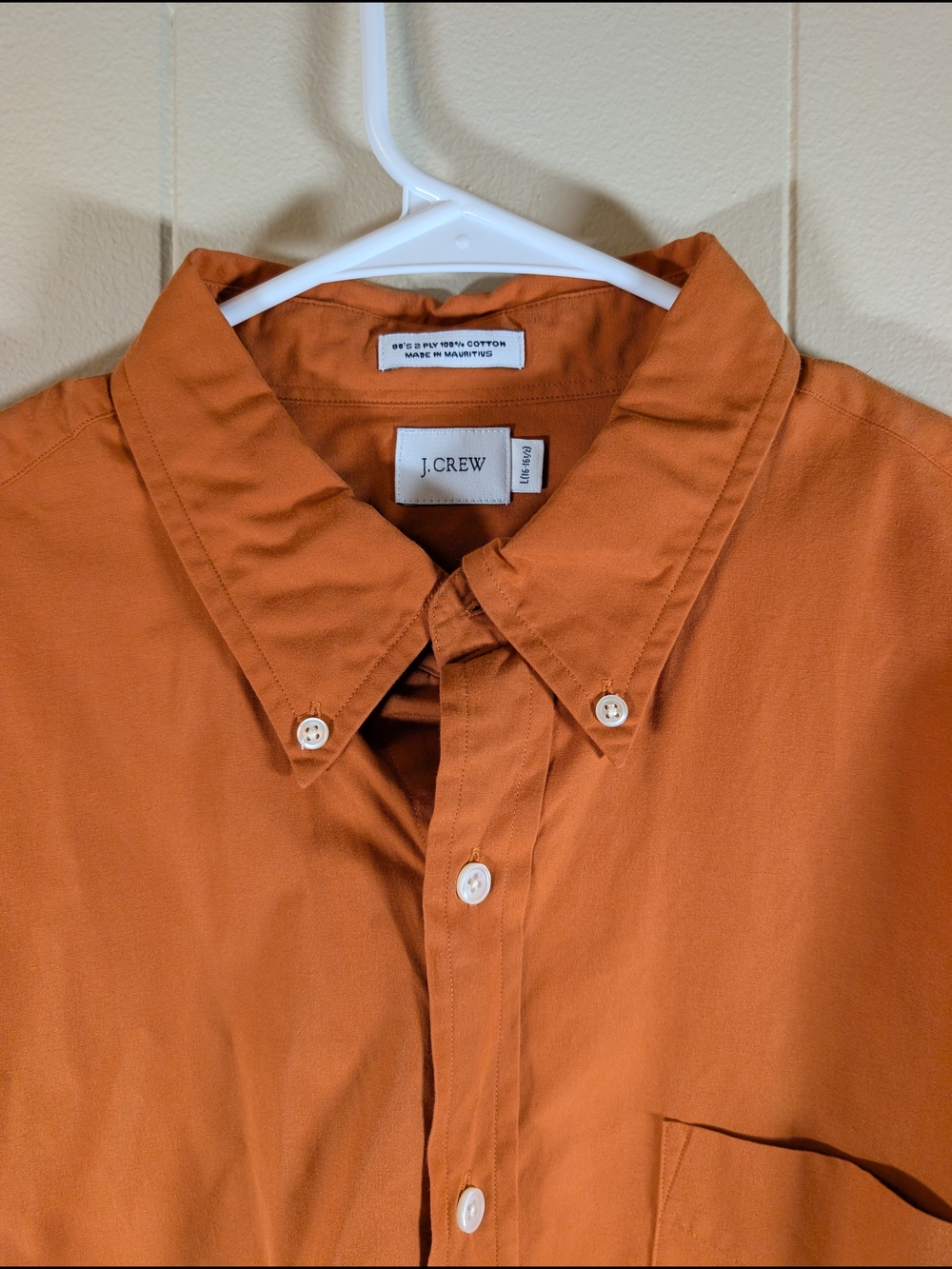 J.Crew Men's Large 16-16.5 Burnt Orange Oxford Button Down Shirt 100% Cotton